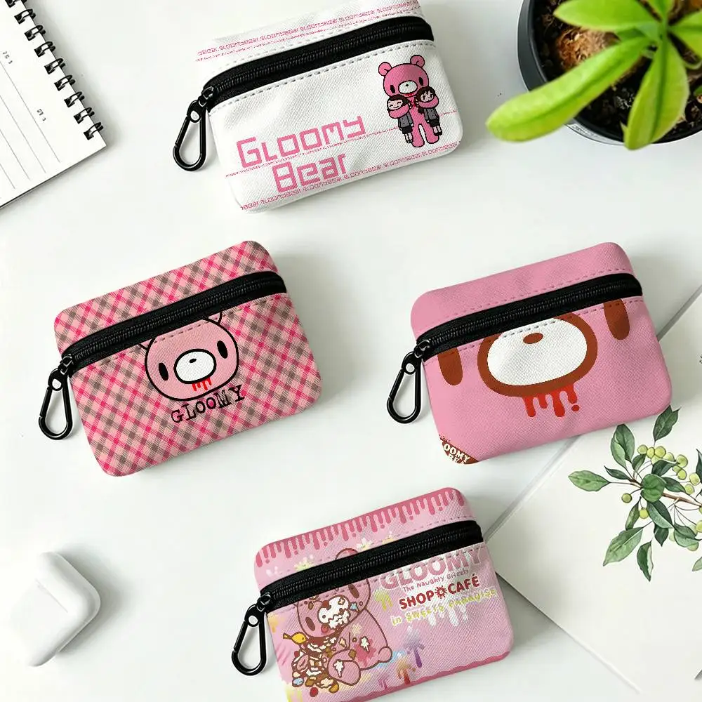 Character G-Gloomy B-Bear Lightweight Oxford Fabric Coin Purse With Black Carabiner Hook Card Holder Earphone Storage Pouch
