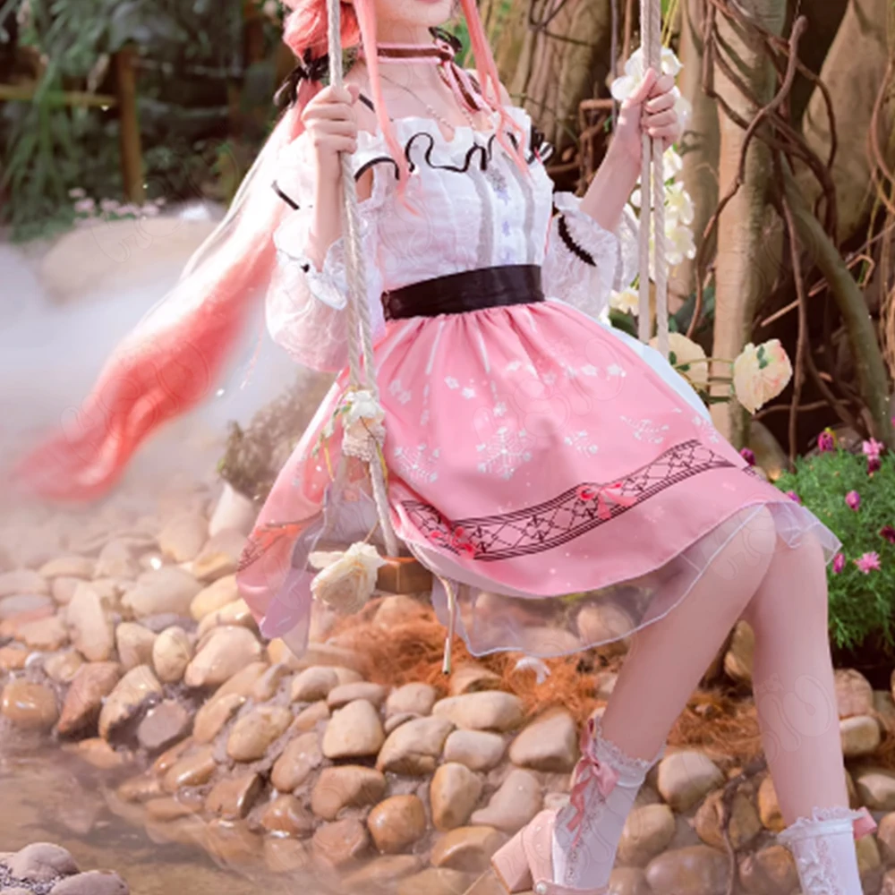 Игра Infinity Nikki карнавальный костюм розовое платье со снежинкой и кружевом игровые костюмы для косплея