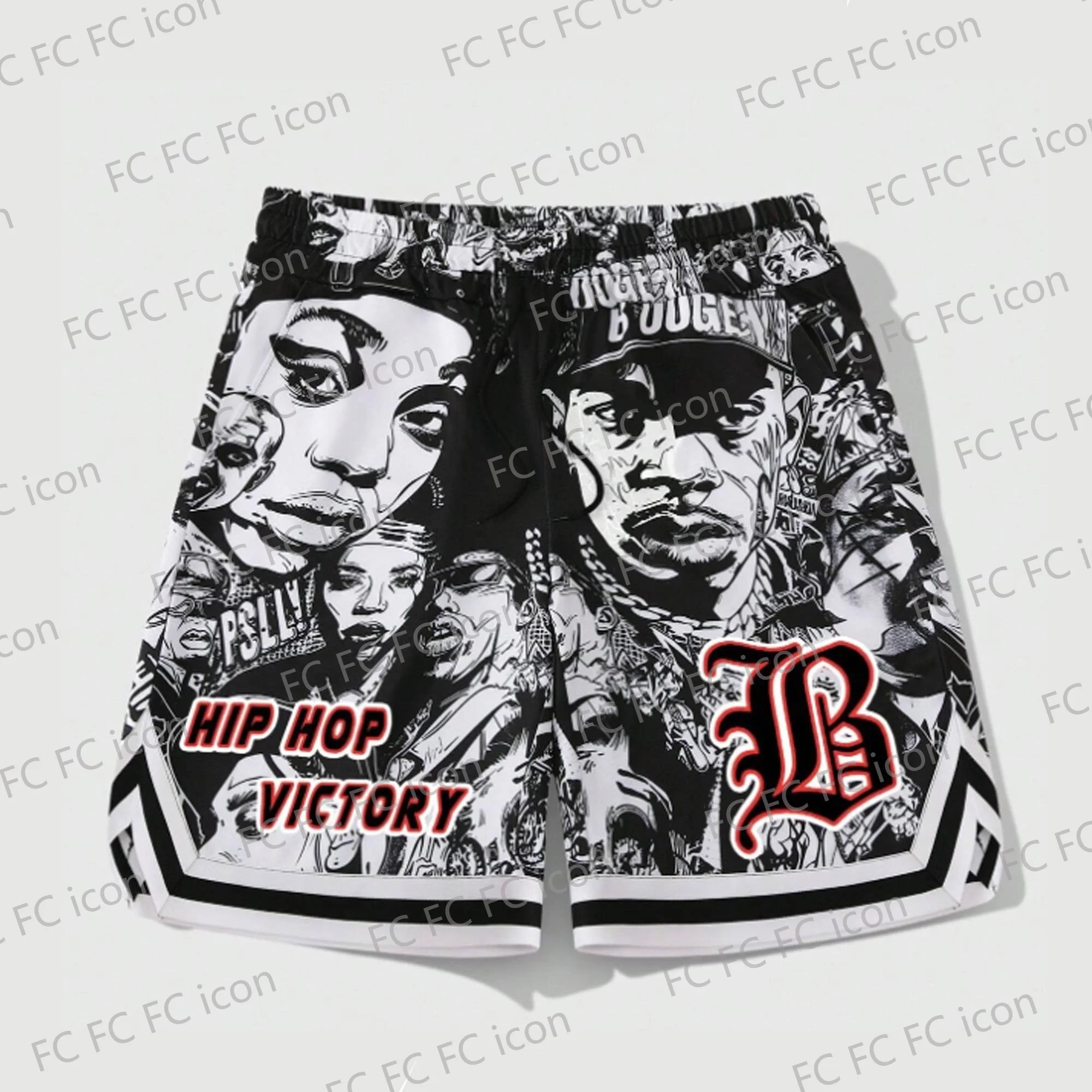 2024 Vintage Summer Hip hop Silhouette Printed Drawstring Basketball Shorts Casual Vacation Beach Daily Life Kids/Adullt Trunks