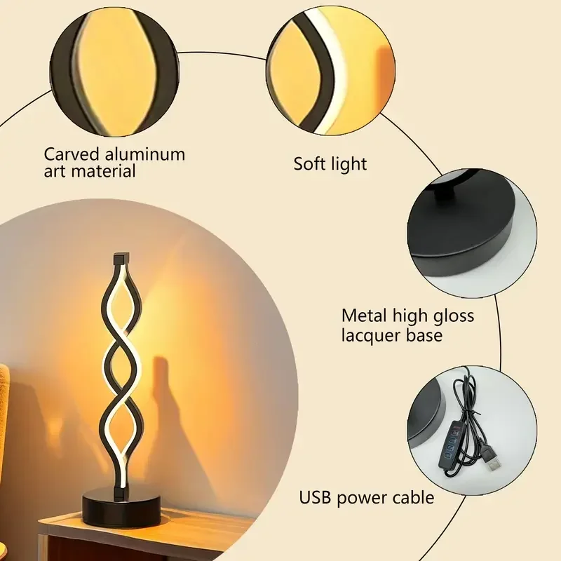 Modern LED Table Lamp Creative Spiral Table Light Soft Light Protection for Eyes 3 Color Dimming for Home Office Night Light