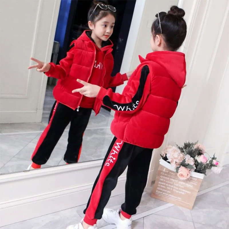 

Girls Sweatshirts + Pants + Vest 3PCS/Set 2022 Fashion Warm Winter Autumn Hoodies Kids Suits Sports Outfits Toddler Children Clo