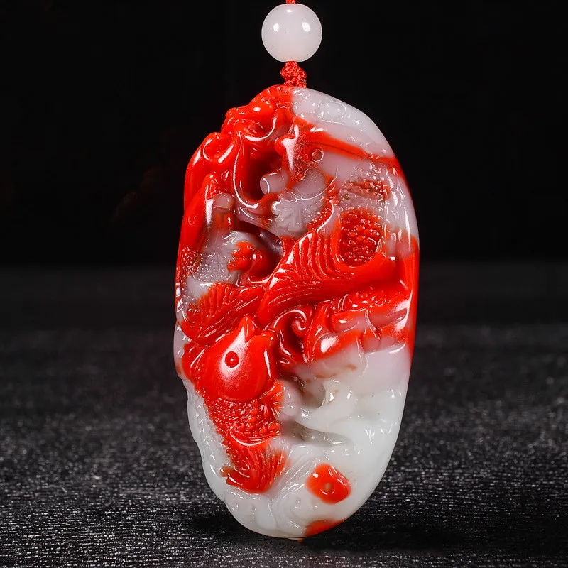 

Xinjiang Gobi Golden Jade Fish Has More Than One Chicken Blood Jade Pendant for Years. Men's and Women's Sweater Chain Pendant