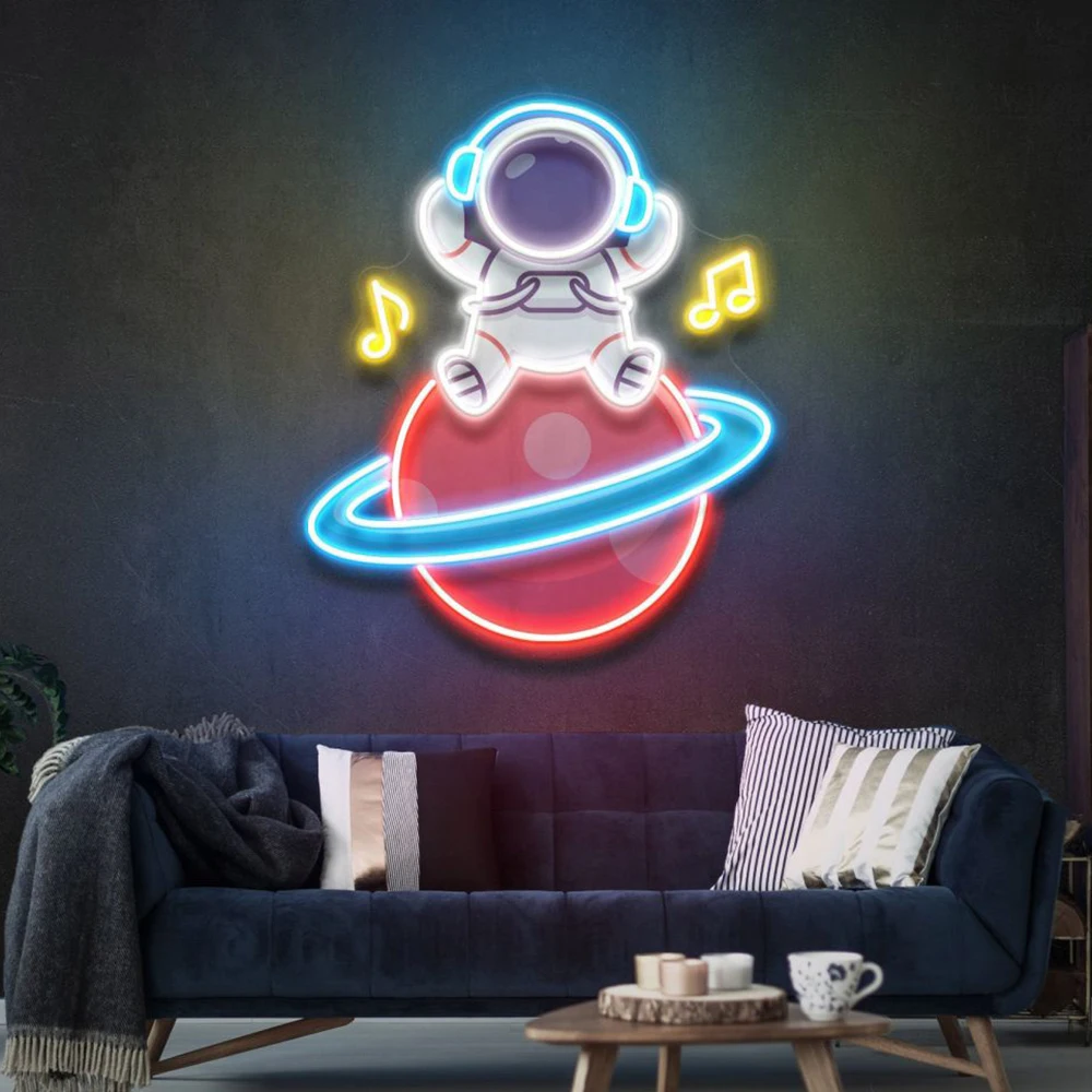 Music Astronaut Custom Led Uv Neon Sign Artwork Gaming Room Bedroom Home Wall Decoration Neon Music Room Bar Club Decor Signs