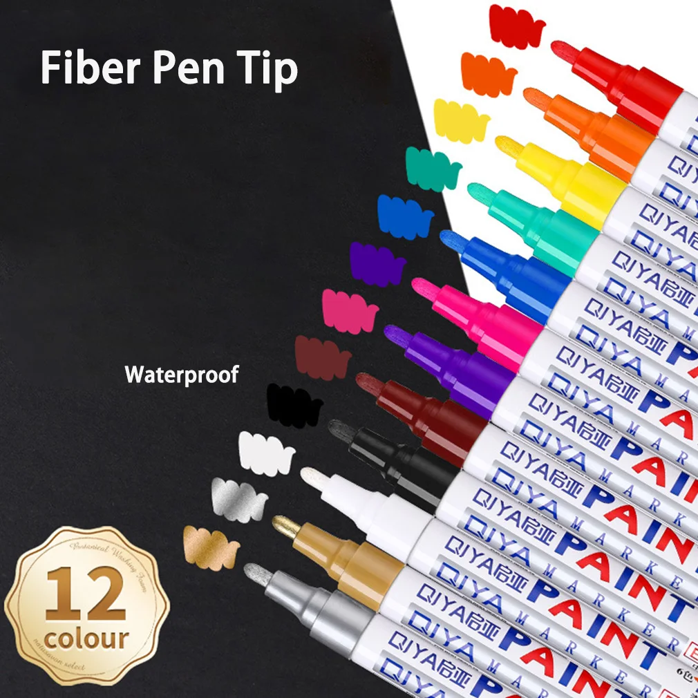 Hot 12 Colors Waterproof Car Tyre Tire Tread Rubber Paint Marker Pen Metal Permanent Graffti Oily Marker Pen Stationery Supplies