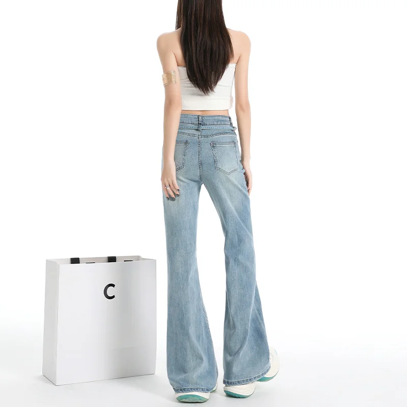 Ou Ruofeng Korean version of drawstring high waist non-stick leg micro-pants female slim jeans (extended)