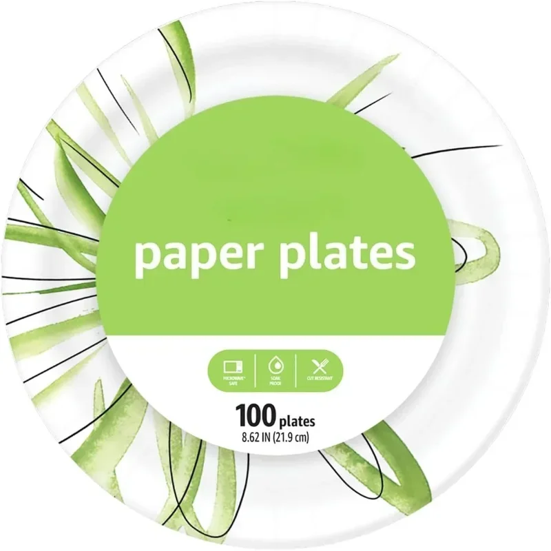 

Kitchen Supplies Paper Plates, 8.62 Inch, Disposable, 100 Count
