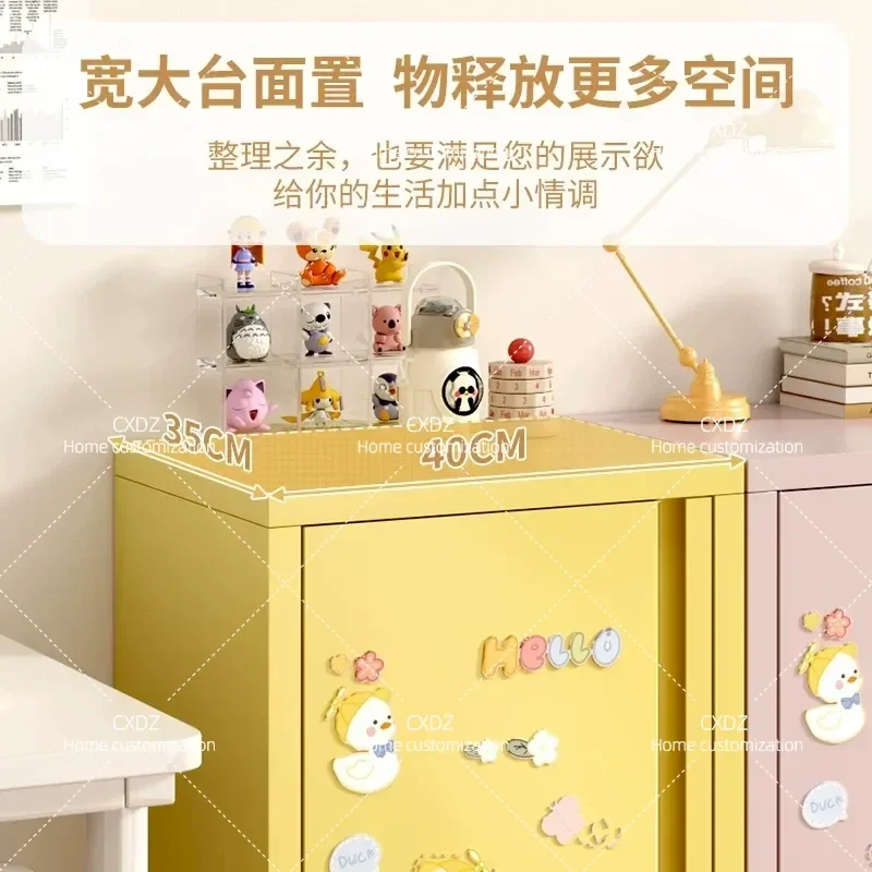 Cream Style Tin Storage Cabinet Small Side Table for Living Room Coffee Bar Bedroom Bedside Nightstand Macaron Color Home