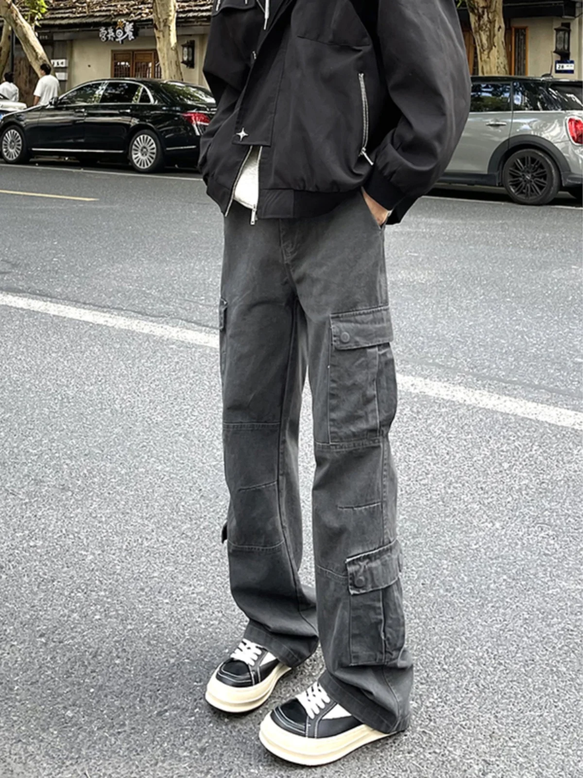 

Waed ey Men's Workwear Pants Multiple kets Autumn Winter Slimming Bootcut Straight Leg Casual Trousers Faionable