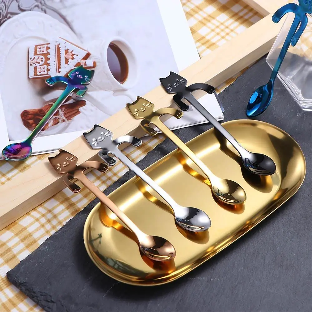 Cat Cute Kitchen Gadget Stainless Steel Coffee Drinking Flatware Coffee Spoon Stirring Spoons Teaspoon Dessert Spoon