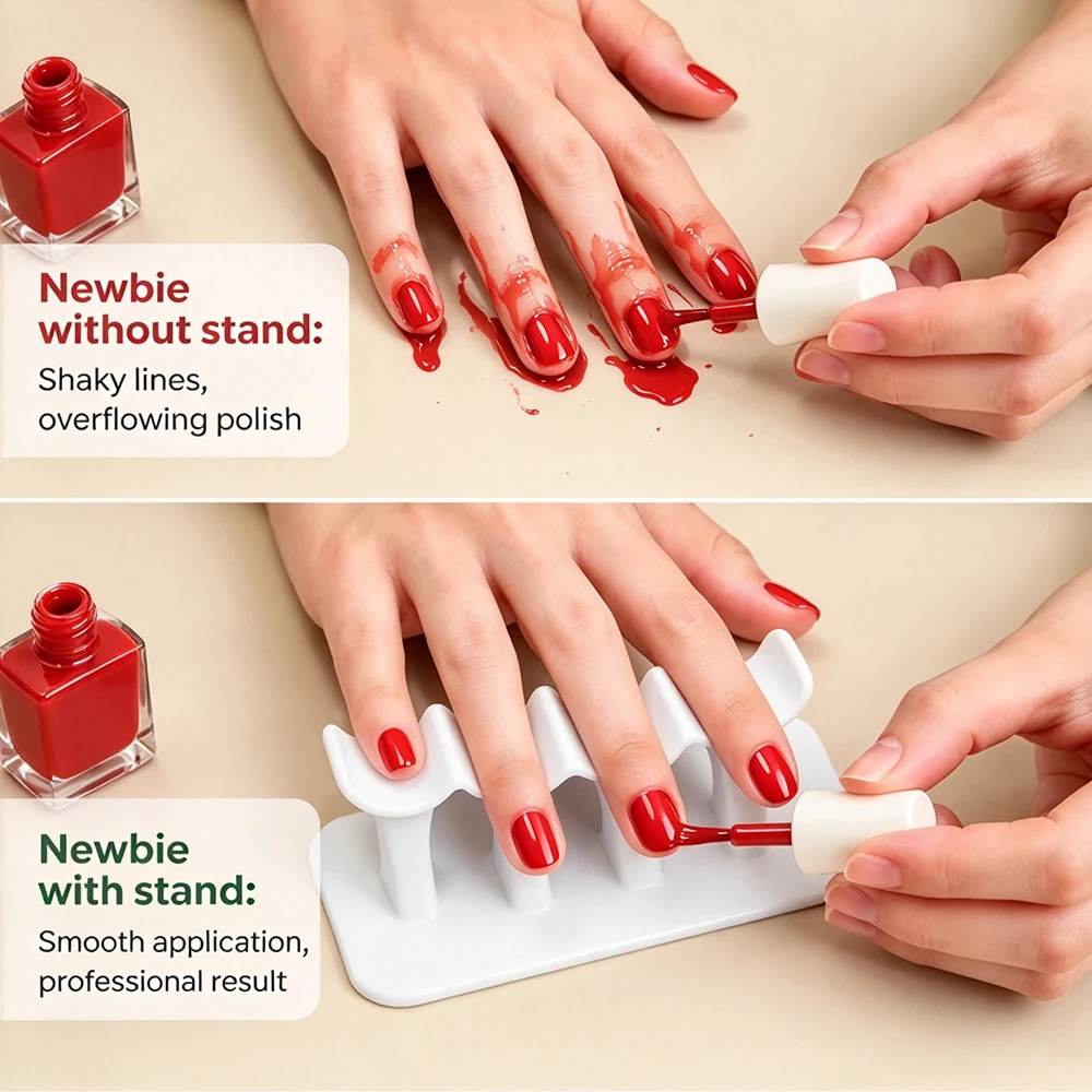 Nail Art Finger Support Stand 4 Slots Ergonomic Nail Hand Rest Stable Base Manicure Holder for Nail Salon & Home DIY 3D Printed