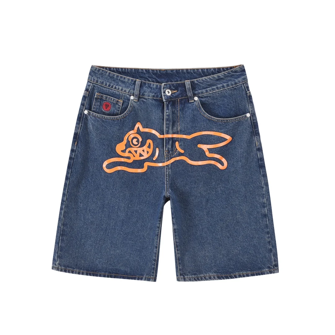 Topkwaliteit klassieke geprinte heren casual jeans shorts met rits, wijde pasvorm, capri heren denim shorts broek