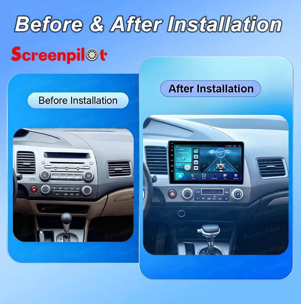 Android 16 For Honda Civic 8 2005 - 2012 Car Radio Stereo Head Unit Multimedia Video Player GPS Navigation 2K QLED  9 Inch RDS