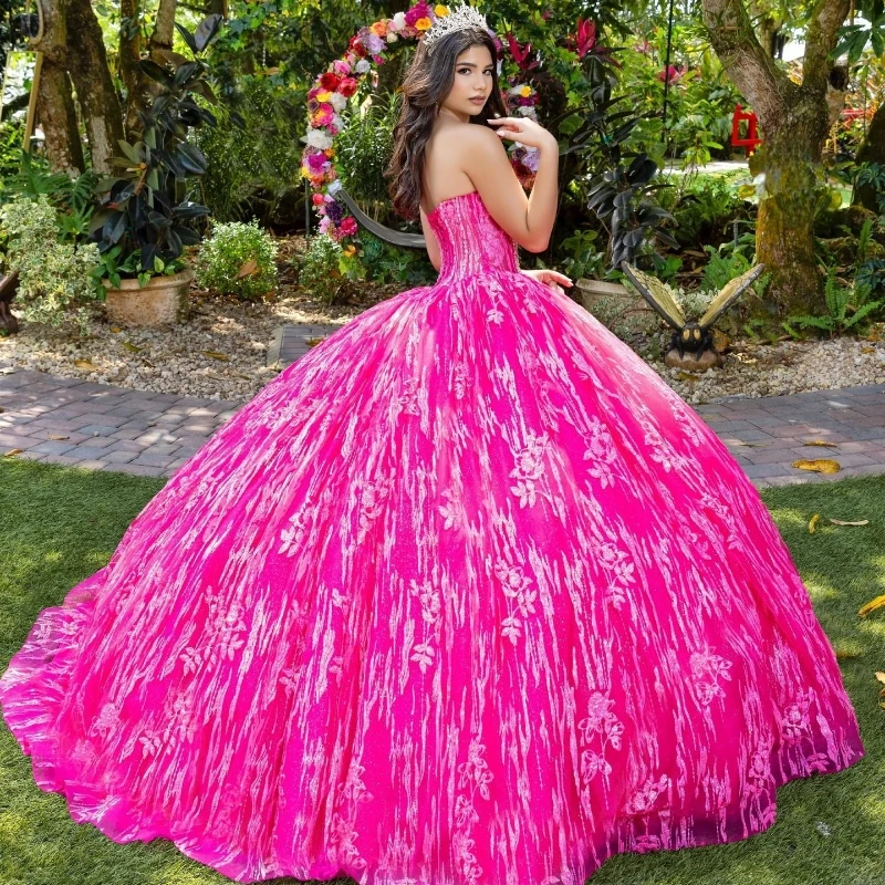 Rose Red Princess Sweet 16 Quinceanera Dresses Sequin Appliques Lace Beaded Crystals Tull Vestido De 15 Anos Party Birthday Ball