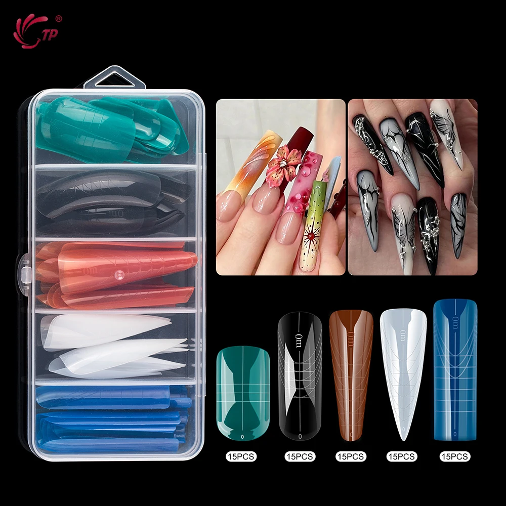 

TP New 60pcs/75pcs Dual Nail Forms Quick Building Gel Mold Full Cover Acrylic False Nail Tips Top Forms Extension Manicure Tools