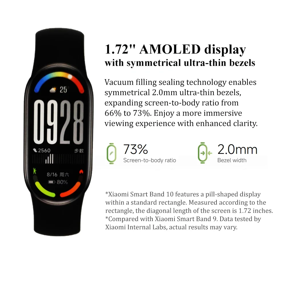 الإصدار العالمي الأصلي Xiaomi Mi Band 10 1.62 "AMOLED يعمل مع تطبيق Mi Fitness Mi Home