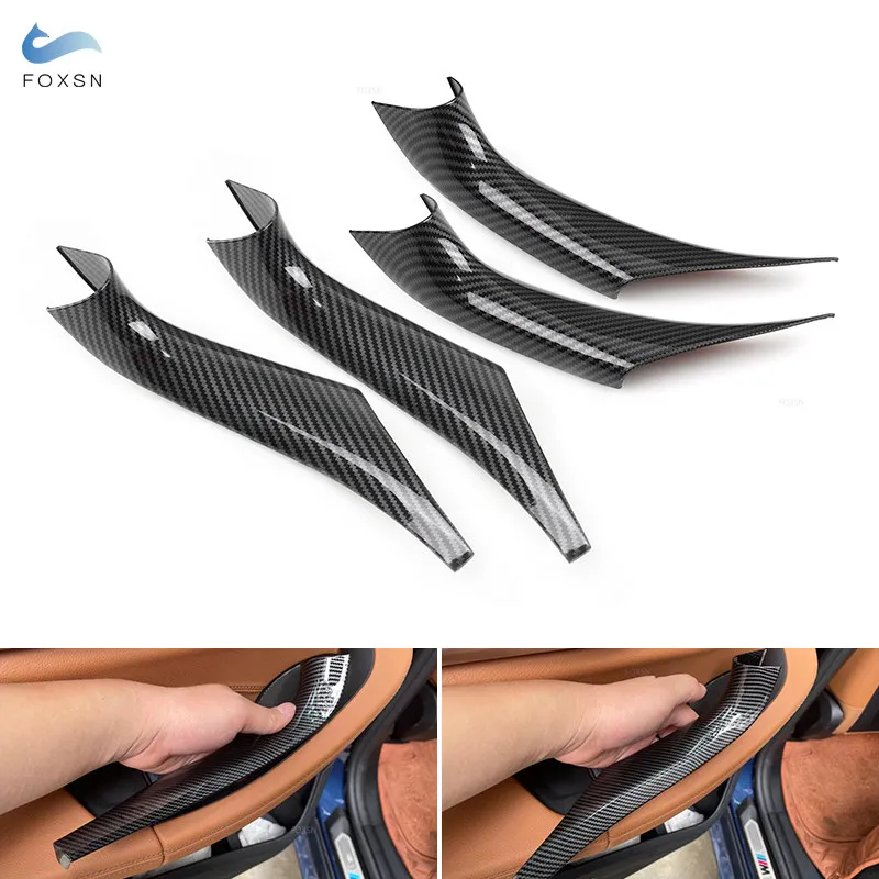 

For BMW X3 X4 G01 G02 2018 - 2022 4pcs ABS Carbon Texture Interior Door Handles Panel Pull Cover Inner Handle Accessories Trim