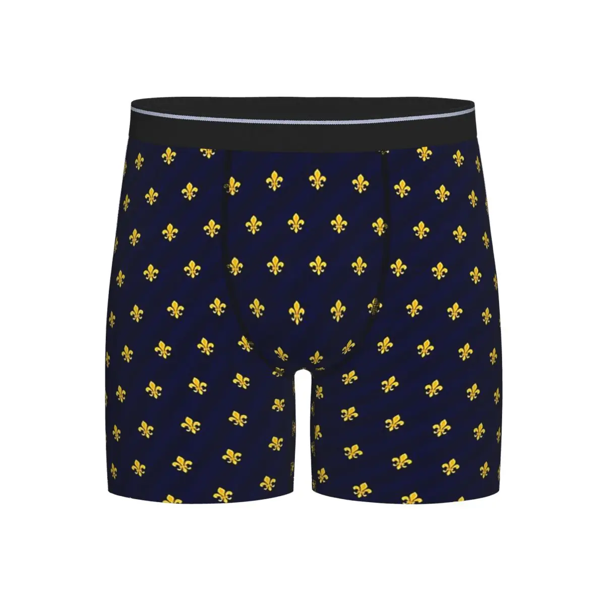 

Long Boxer Underpants Shorts Fleur De Lys Gold Blue Panties Male Comfortable Underwear for Homme Man Boyfriend Gift