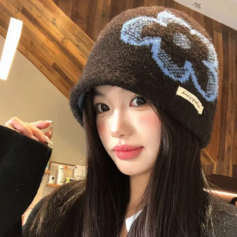 Personalized Face Small Flower Shaped Headband Hat Autumn and Winter Atmosphere Warm Knit Hat