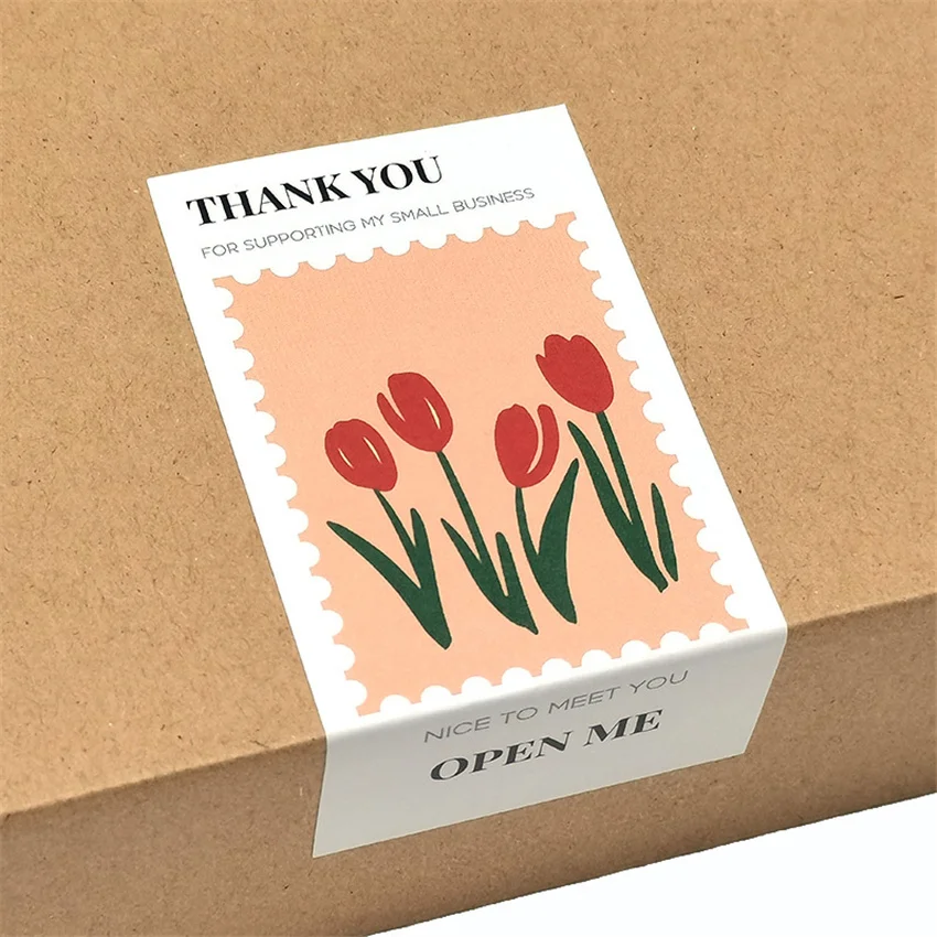 50Pcs 10CM*5CM Rectangle Floral Thank You Labels Stickers For Gift Box Packaging Commodity Decor Small Business Flowers Stickers