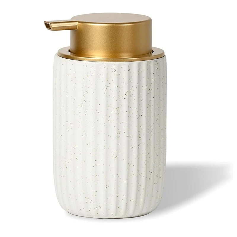 

Speckled Matte White Foam Soap Dispenser Refillable Pump With Golden Top Elegant Foaming Dispenser Bathroom Accessories