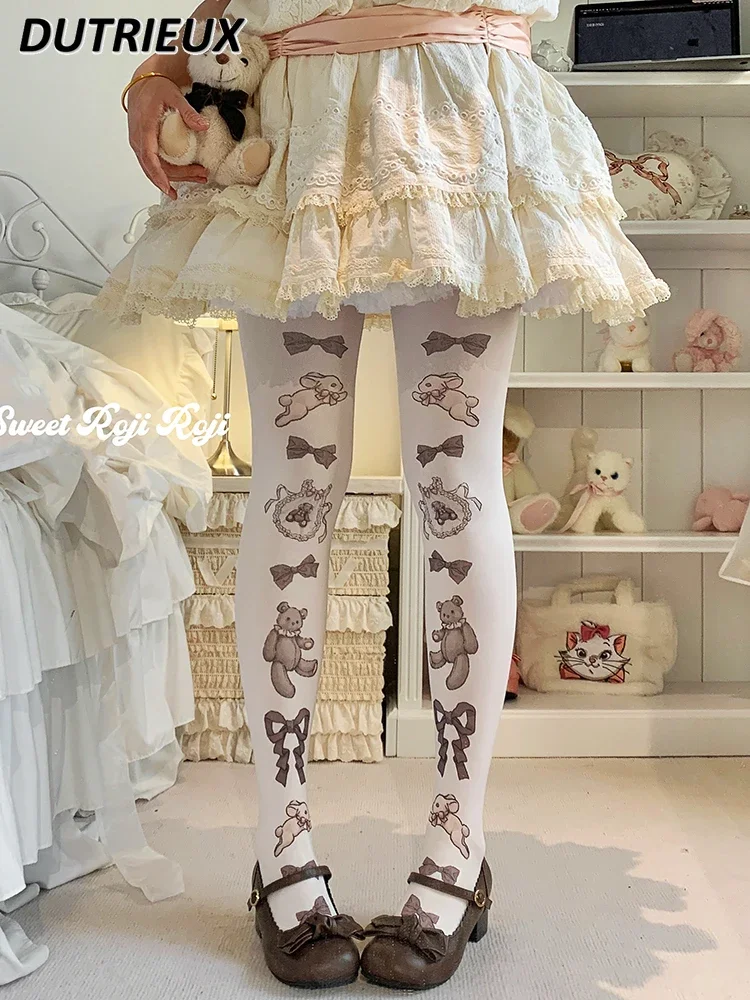 Women's Socks Autumn and Winter Tights Sweet Cutre Rojita Lolita Style Skin Velvet Printed Japanese Casual Ladies Stockings