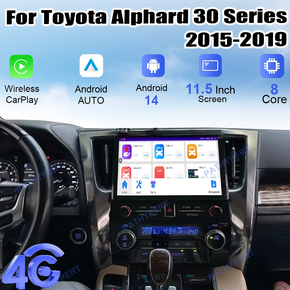 

7870 CPU 11.5" Car Radio Carplay HD Screen Android 14 For Toyota Alphard 30 Series 2015-2019 Auto Bluetooth Stereo GPS FM 4G DSP