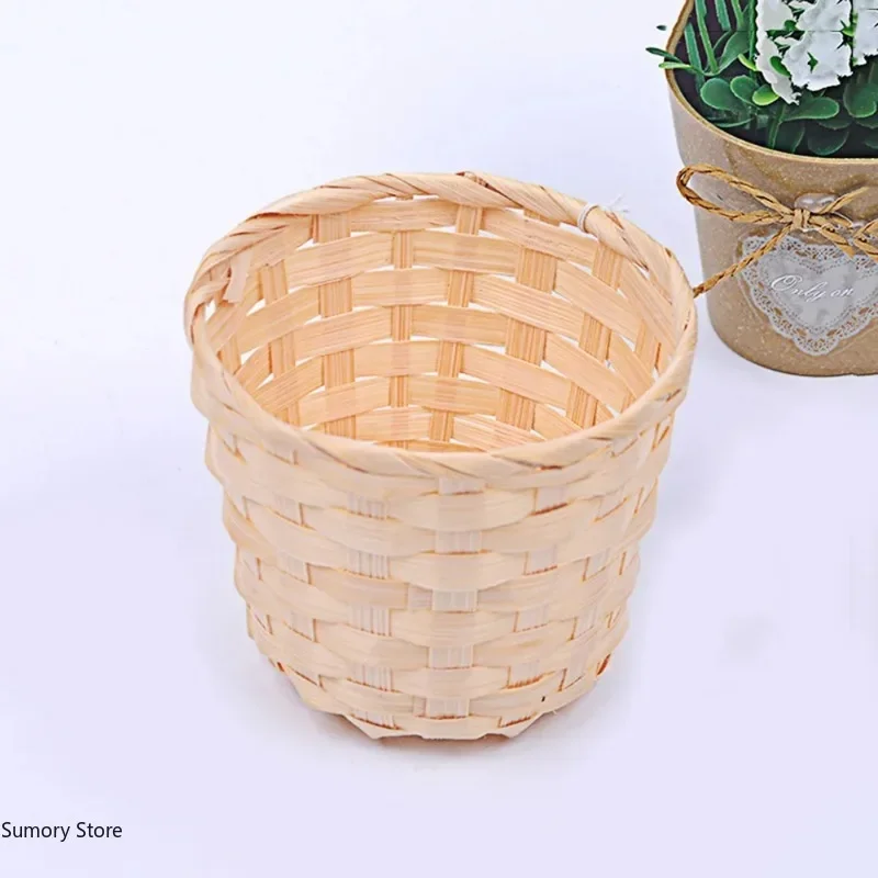 Handmade Bamboo Garden Flower Pot Straw Patchwork Wicker Rattan Seagrass Storage Nursery Pots Wicker Basket Organizer planters