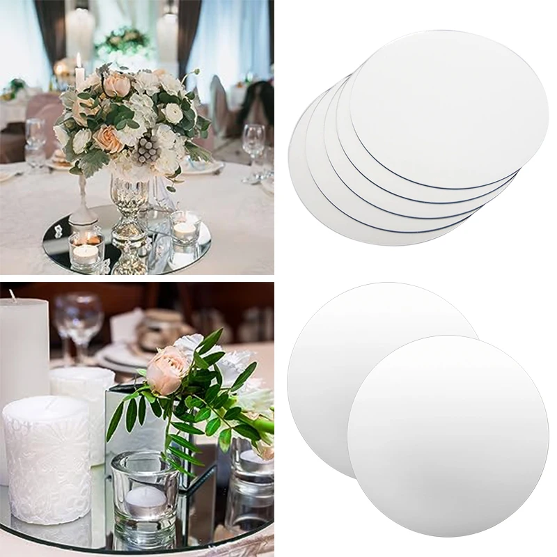 20cm Acrylic Round Mirrors Glass Tray DIY Circle Candle Plates Wedding Party Dining Table Centerpiece Decoration Display Holder