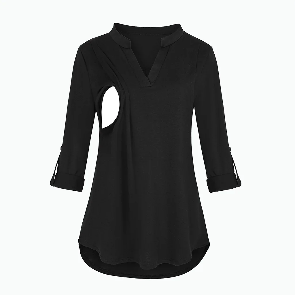 Damen Umstands-Still-T-Shirt mit V-Ausschnitt, einfarbig, langärmelig, Still-Tops, Kleidung für schwangere Frauen – Detail 14