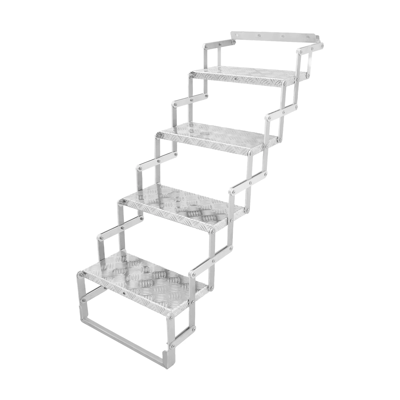 110kg 4-Step Scissor Foldable Step Ladder, Aluminum RV Entry Step With Anti-Slip Treads, for Camper Trailer Truck