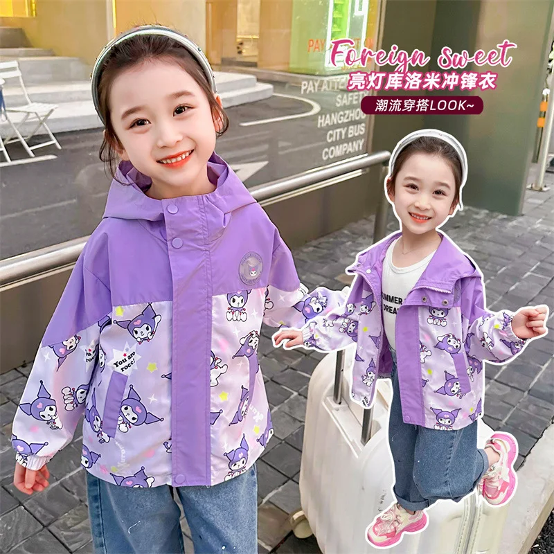 

2024 Kuromi Girls Coat Sanrio Kawaii Anime Autumn Cartoon Cute Princess Children Autumn Printed Coat Babys Jacket Gift for Kids