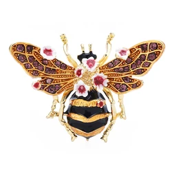 Wuli&baby Big Enamel Bee Brooches For Women Men 3-color Flower Insects Party Causal Brooch Pin Gifts