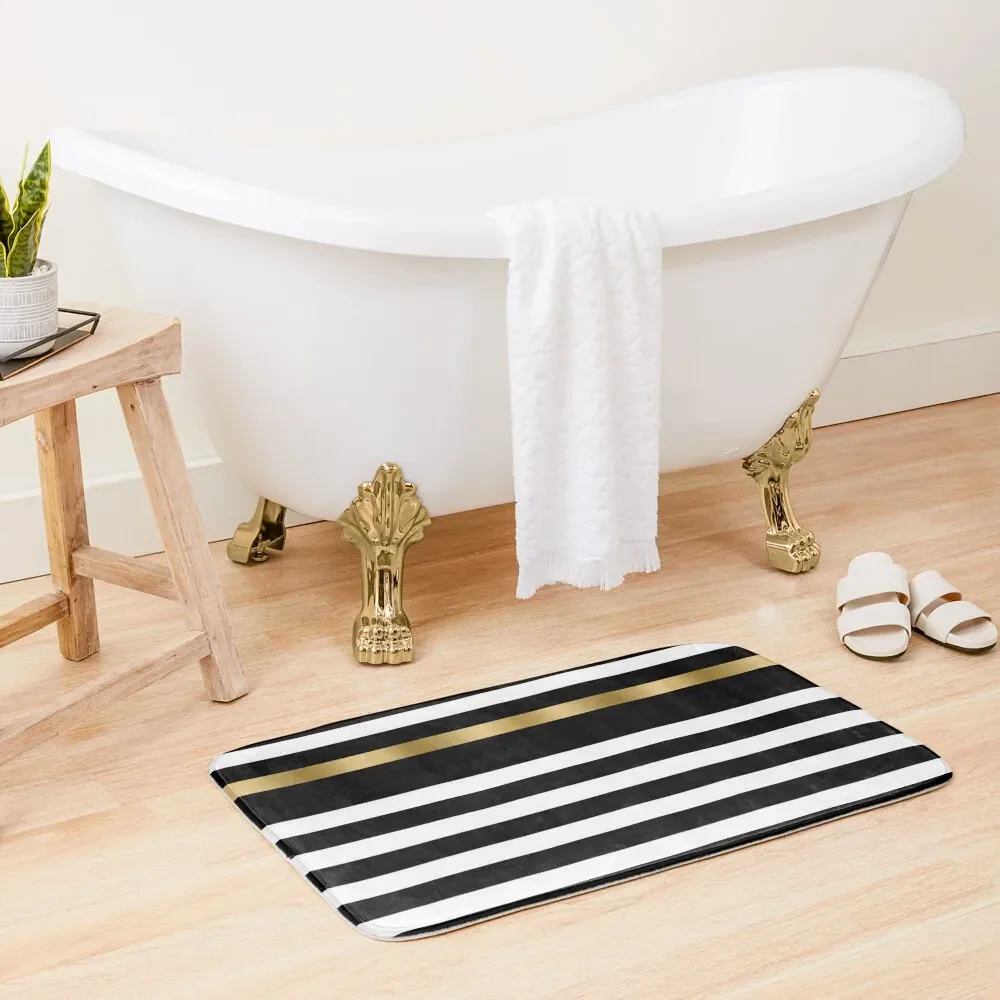 

Black White And Gold Stripes Bath Mat Mats In The Bathroom For Bathroom And Toilet Mat
