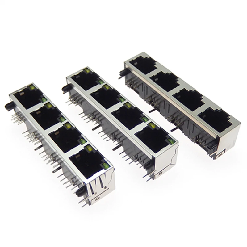 1Pcs 1*4 4-port shielded RJ45 8P8C female jack connector, without/with LED, PCB mount network internet module
