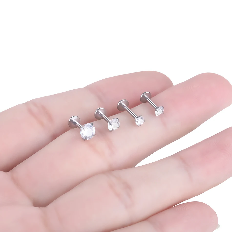 1PC Steel Prong Gem Lip Monore Rings Internally Thread Labret Stud Rings Crystal Ear Cartilage Tragus Helix Piercing Jewelry 16G image 3