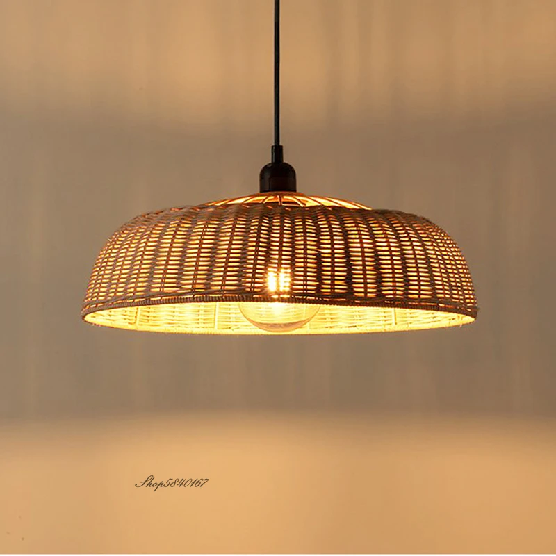 

Retro Rattan Pendant Lights Natural Wicker Hand Knitted Suspension Luminaire Dining Room Kitchen Lights Living Room Home Decor