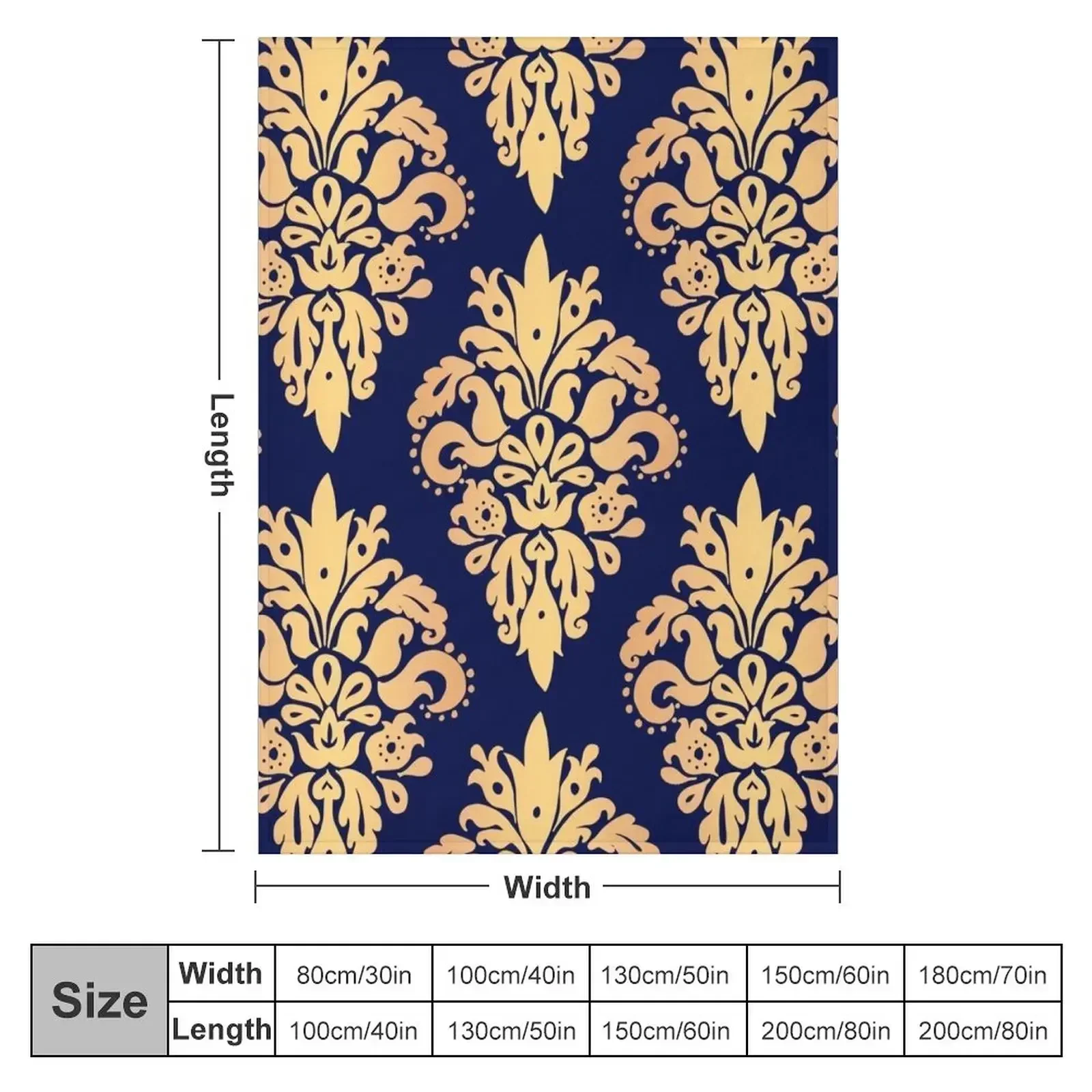 Blue and Gold Classic Damask Pattern Throw Blanket Moving bed plaid anime Blankets