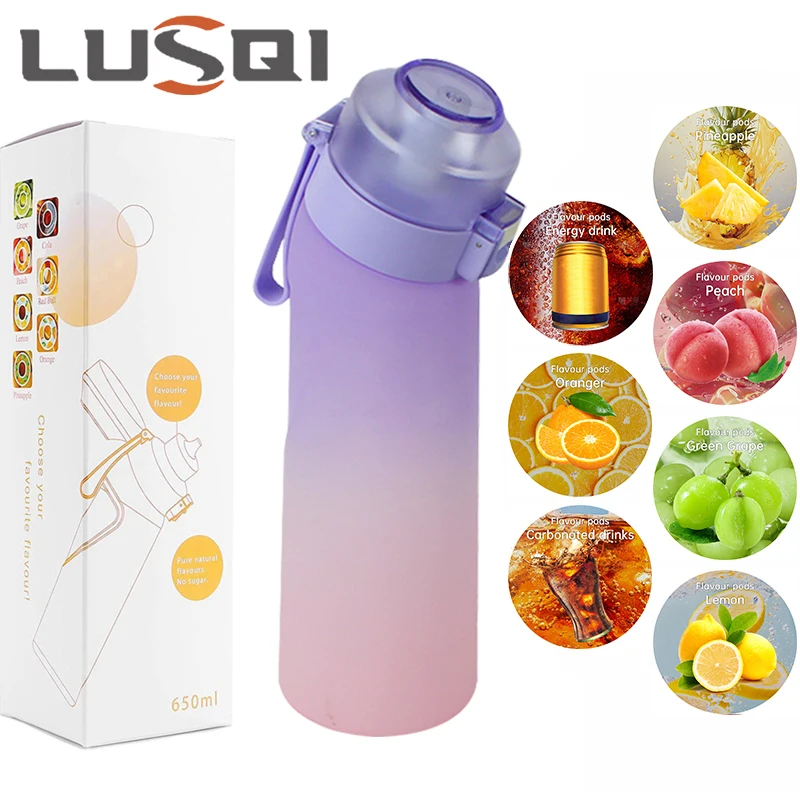 LUSQI Air Flavored Water Bottle With 7 Flavor Ring Sports Fashion Straw Tritan Plastic Cup Suitable for Outdoor Sports Fitness