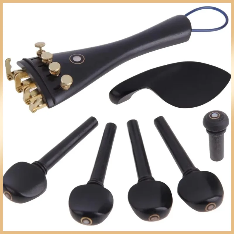 1 Set Violin Fittings Kit, Tailpiece + Tuning Pegs + Endpin + Chin Rest, For 4/4 3/4 1/2 1/4 Violin Replacement Instrument Parts