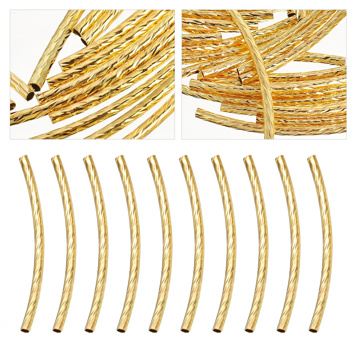 200 Pcs Car Flower Bend Beads Copper Curved Long Tube Spacer Collar Noodle DIY Tubes Slightly