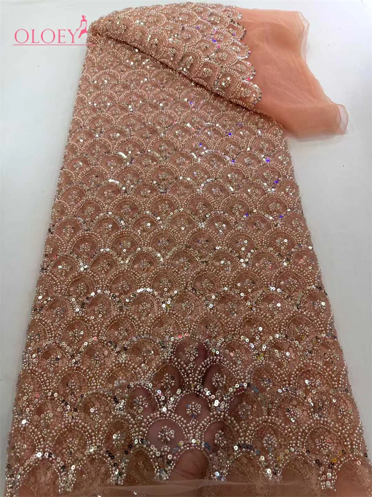 OLOEY Última Novedad en Venta, Tela de Encaje Pesado con Bordado Francés de Alta Gama, Tela Africana Nigeriana con Lentejuelas para Bodas
