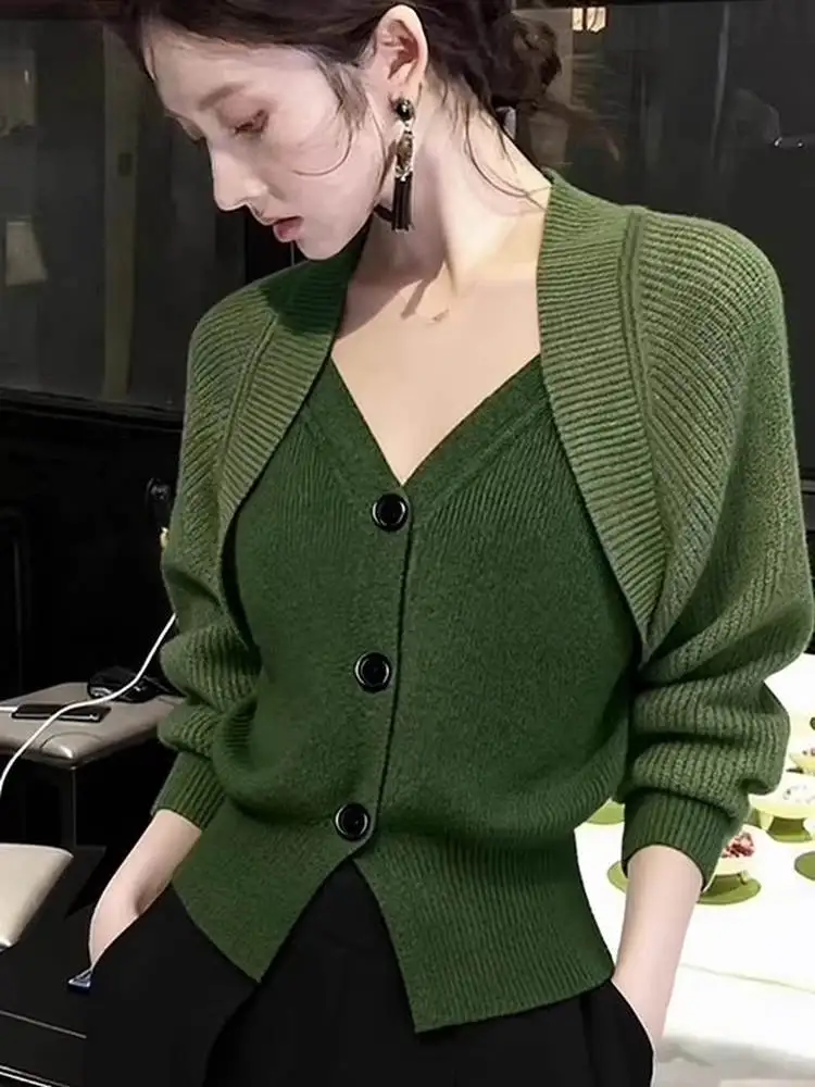 

Slim Fit een Knitted Open Cardigan Women's Autumn Winter Faion Design Waist-Cut out Top Trendy Personali V-Ne Long Sl...