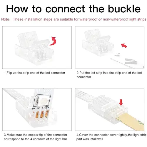 Imagen 2 del producto Tira de luz LED COB, conector de sombrero transparente sin soldadura, hebilla de cristal en forma de L adecuada para 5mm, 8mm, 10mm, 2 pines, 3 pines, 4 pines