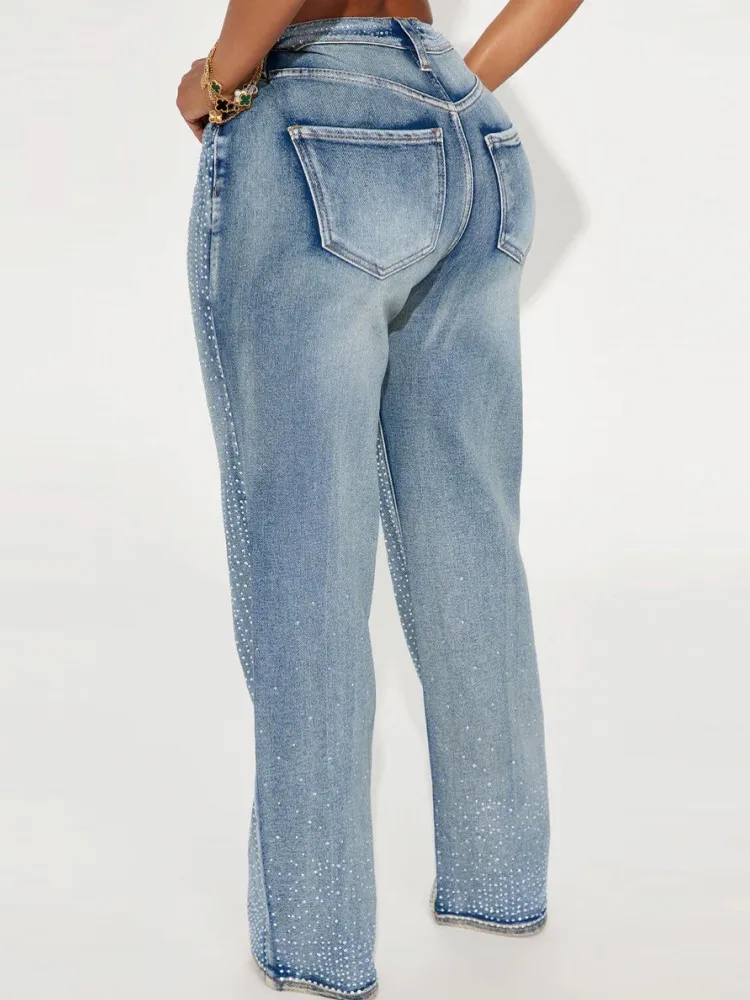 Frauen Hohe Taille Breite Bein Jeans Glänzende Gerade Hosen Lange Palazzo Casual Trendy Hosen 2025, Frühling Herbst Winter Neue Hosen