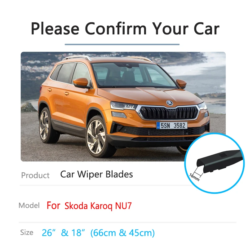 Car Front Wiper Blades For Skoda Karoq NU7 2017 2018 2019 2020 2021 2022 SE L Cleaning Windscreen Windshield Accessories Auto