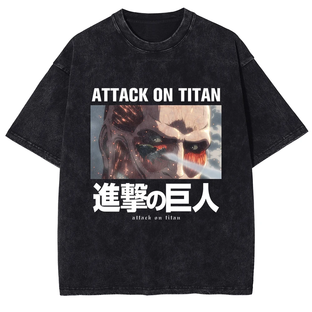 

Vintage Men's Pickled Black T-shirt Anime Giant Pattern T-shirt Harajuku Street Dress Manga Casual Cotton Oversize Unisex