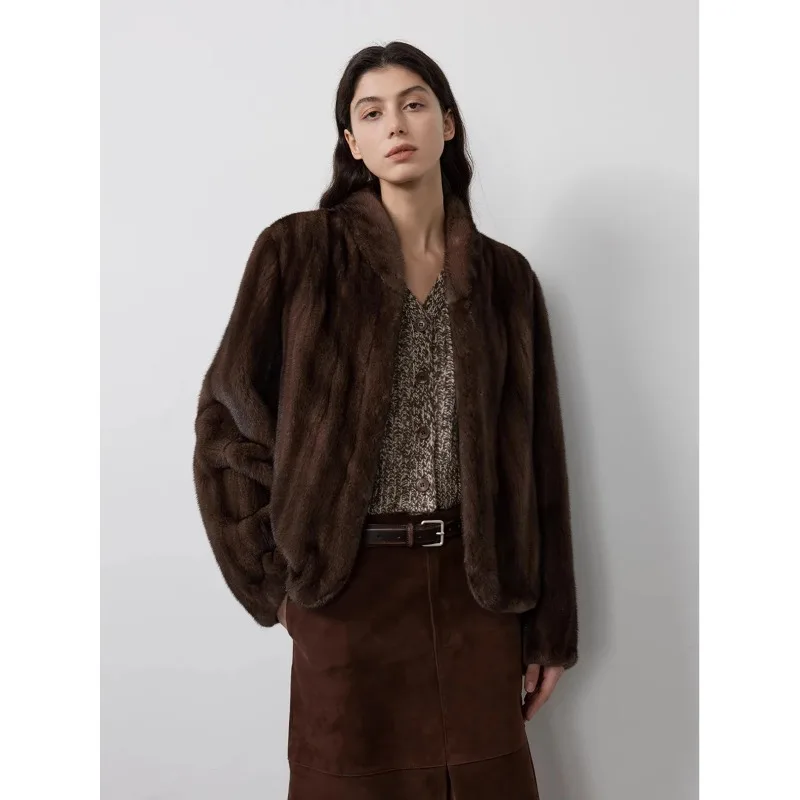 

Lautaro Autumn Winter Short Brown Thick Warm Soft Faux Mink Fur Coat Women Stand Collar Elegant Luxury Chic Fluffy Jacket 2025