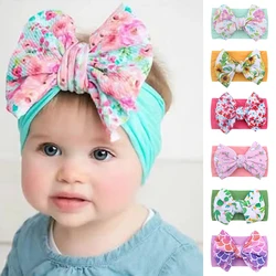 Bandeau de cheveux en nylon avec gros nœud pour enfants, parure élastique douce, bandeau de sauna pour bébé, bandeau imprimé pour nouveau-né, turban pour bébé, INS, nouveau