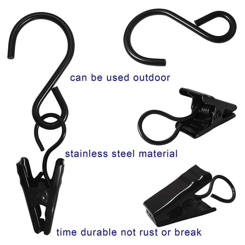 

Reliable 200 PCS Curtain Clips Light Hanger Gutter Hooks Stainless Steel Christmas Party Decor Supplies For Camp Tent Photo Disp