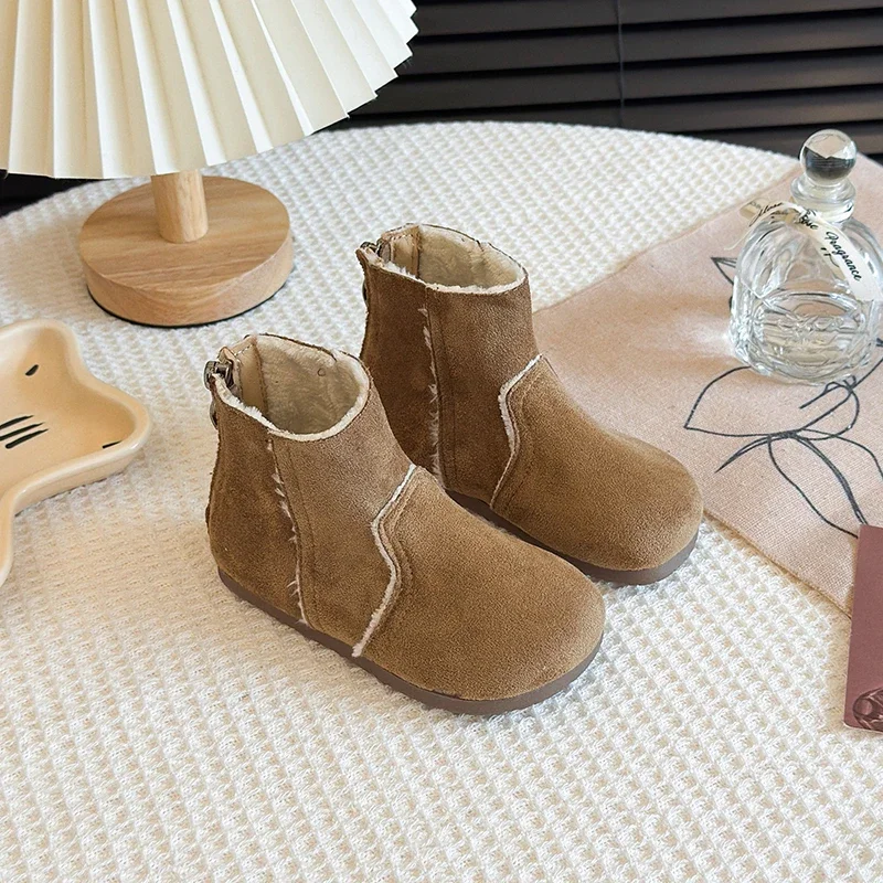 

2025 Children Ankle Boots for Girls Winter New Fashion Korean Style Soft Sole Anti-slippery Versatile Princess Cotton Short Boot